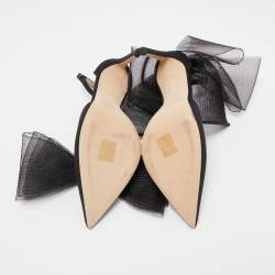 Pre Owned Jimmy Choo Black Canvas and Mesh Aveline Bow Pointed Toe Ankle Cuff Pumps Size 38.5
