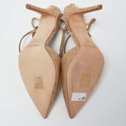 Pre Owned Jimmy Choo Gold Suede Kizzy-100 Embellished Pumps Size 38.5