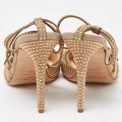 Pre Owned Jimmy Choo Gold Suede Kizzy-100 Embellished Pumps Size 38.5