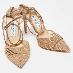 Pre Owned Jimmy Choo Gold Suede Kizzy-100 Embellished Pumps Size 38.5