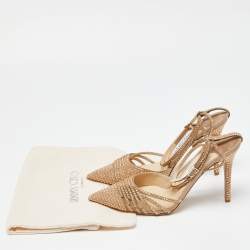 Pre Owned Jimmy Choo Gold Suede Kizzy-100 Embellished Pumps Size 38.5