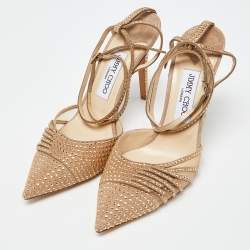 Pre Owned Jimmy Choo Gold Suede Kizzy-100 Embellished Pumps Size 38.5