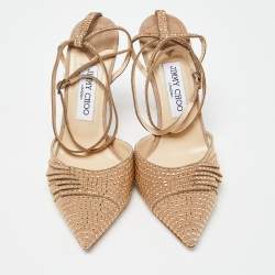 Pre Owned Jimmy Choo Gold Suede Kizzy-100 Embellished Pumps Size 38.5