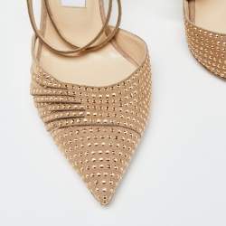 Pre Owned Jimmy Choo Gold Suede Kizzy-100 Embellished Pumps Size 38.5