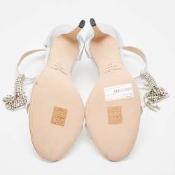 Pre Owned Jimmy Choo Silver Leather Crystal Embellished Chandelier Sandals Size 40
