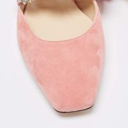 مملوكة مسبقًا Jimmy Choo Pink Suede Crystal Embellishments Mary Jane Flat Mules Size 38.5
