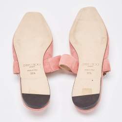 مملوكة مسبقًا Jimmy Choo Pink Suede Crystal Embellishments Mary Jane Flat Mules Size 38.5