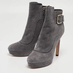 Pre Owned Jimmy Choo Grey Suede Britney Ankle Boots Size 39.5