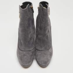 Pre Owned Jimmy Choo Grey Suede Britney Ankle Boots Size 39.5