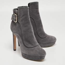 Pre Owned Jimmy Choo Grey Suede Britney Ankle Boots Size 39.5