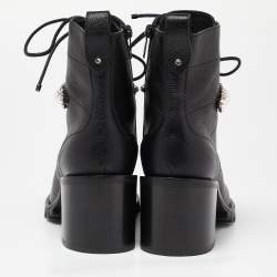 Pre Owned Jimmy Choo Black Leather Cruz Block Heel Ankle Boots Size 40