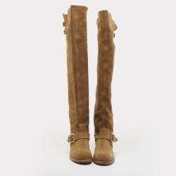 Pre Owned Jimmy Choo Brown Suede Yearn Buckle Over the Knee Boots Size 36
