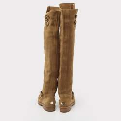 Pre Owned Jimmy Choo Brown Suede Yearn Buckle Over the Knee Boots Size 36