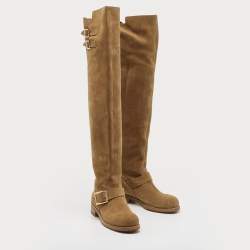 Pre Owned Jimmy Choo Brown Suede Yearn Buckle Over the Knee Boots Size 36