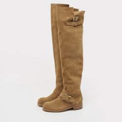 Pre Owned Jimmy Choo Brown Suede Yearn Buckle Over the Knee Boots Size 36