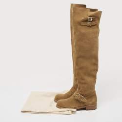 Pre Owned Jimmy Choo Brown Suede Yearn Buckle Over the Knee Boots Size 36
