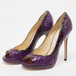 Pre Owned Jimmy Choo Purple Eel Leather Peep Toe Pumps Size 39.5