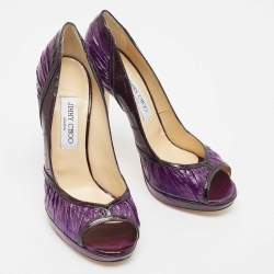 Pre Owned Jimmy Choo Purple Eel Leather Peep Toe Pumps Size 39.5