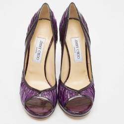 Pre Owned Jimmy Choo Purple Eel Leather Peep Toe Pumps Size 39.5