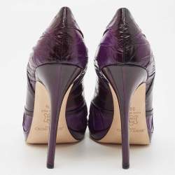 Pre Owned Jimmy Choo Purple Eel Leather Peep Toe Pumps Size 39.5