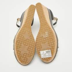 مملوكة مسبقًا Jimmy Choo Silver/Black Leather Wadge Ankle Strap Sandals Size 40