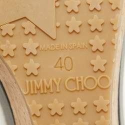 مملوكة مسبقًا Jimmy Choo Silver/Black Leather Wadge Ankle Strap Sandals Size 40