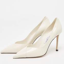Pre Owned Jimmy Choo White Leather Cass Pointed Toe Pumps Size 38