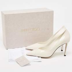 Pre Owned Jimmy Choo White Leather Cass Pointed Toe Pumps Size 38