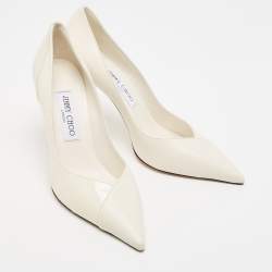 Pre Owned Jimmy Choo White Leather Cass Pointed Toe Pumps Size 38