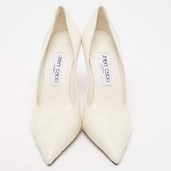 Pre Owned Jimmy Choo White Leather Cass Pointed Toe Pumps Size 38