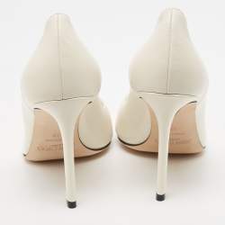 Pre Owned Jimmy Choo White Leather Cass Pointed Toe Pumps Size 38