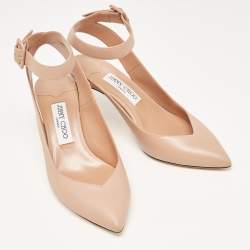 Pre Owned Jimmy Choo Beige Leather Lou Pointed Toe Ankle Strap Pumps Size 39