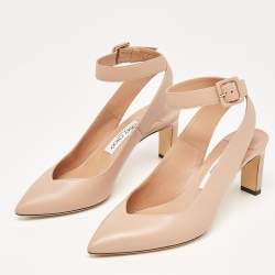 Pre Owned Jimmy Choo Beige Leather Lou Pointed Toe Ankle Strap Pumps Size 39
