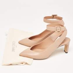 Pre Owned Jimmy Choo Beige Leather Lou Pointed Toe Ankle Strap Pumps Size 39