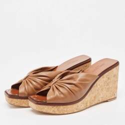 Pre Owned Jimmy Choo Brown Leather Wedge Sandals Size 39.5