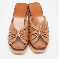 Pre Owned Jimmy Choo Brown Leather Wedge Sandals Size 39.5