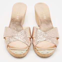 Pre Owned Jimmy Choo Pink Textured Leather Panna Slide Sandals Size 37