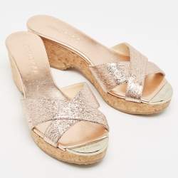 Pre Owned Jimmy Choo Pink Textured Leather Panna Slide Sandals Size 37