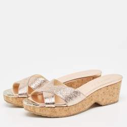 Pre Owned Jimmy Choo Pink Textured Leather Panna Slide Sandals Size 37
