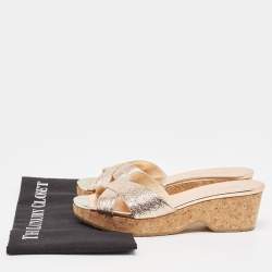 Pre Owned Jimmy Choo Pink Textured Leather Panna Slide Sandals Size 37