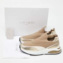Pre Owned Jimmy Choo Beige Neoprene and Leather Memphis Sneakers Size 41