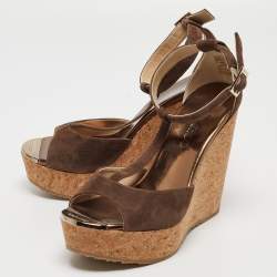 Jimmy Choo Brown Suede Wedge Sandals Size 37