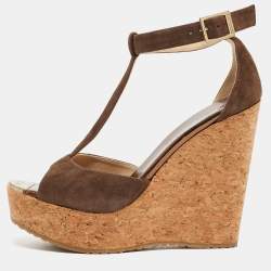 Jimmy Choo Brown Suede Wedge Sandals Size 37
