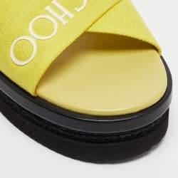 Pre Owned Jimmy Choo Green Canvas Logo Wedge Sandals Size 39