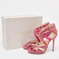 Jimmy Choo Pink/Black Watersnake Platform Ankle Pumps Size 41