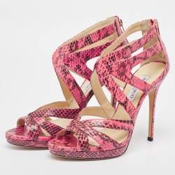 Jimmy Choo Pink/Black Watersnake Platform Ankle Pumps Size 41