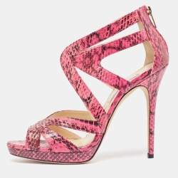 Jimmy Choo Pink/Black Watersnake Platform Ankle Pumps Size 41