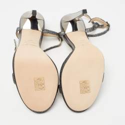 Pre Owned Jimmy Choo Grey Glitter Fabric Claudette Sandals Size 40.5