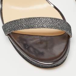Pre Owned Jimmy Choo Grey Glitter Fabric Claudette Sandals Size 40.5