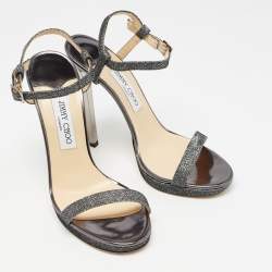 Pre Owned Jimmy Choo Grey Glitter Fabric Claudette Sandals Size 40.5